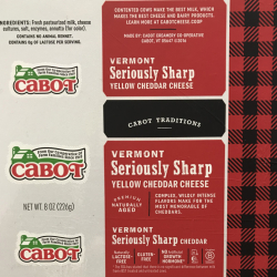 Cabot Vermont Seriously Sharp Shredded Cheddar Cheese Wrapper printed by Transcontinental Spartanburg