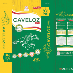 Caveloz HPN Nutrición de Alto Rendimiento Horse Food Wrapper printed by Industrias de Plasticos SA de CV